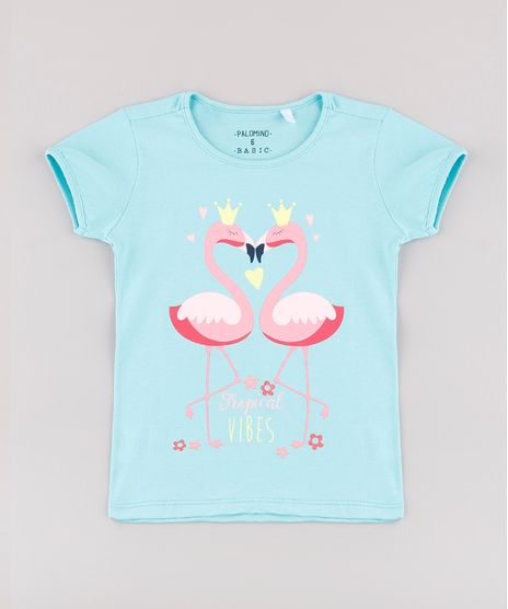Blusa-Infantil-Flamingo-com-Glitter-Manga-Curta-Verde-Agua-9756287-Verde_Agua_1