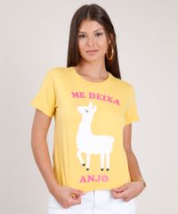 Blusa-Feminina-Ampla-Lhama--Me-Deixa-Anjo--Manga-Curta-Decote-Redondo-Amarela-9850339-Amarelo_1
