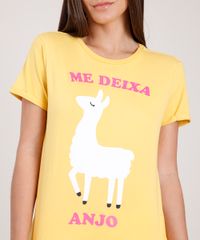 Blusa-Feminina-Ampla-Lhama--Me-Deixa-Anjo--Manga-Curta-Decote-Redondo-Amarela-9850339-Amarelo_4