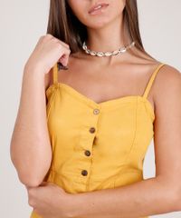 Vestido-de-Sarja-Feminino-Curto-com-Botoes-Alca-Fina-Mostarda-9831918-Mostarda_4