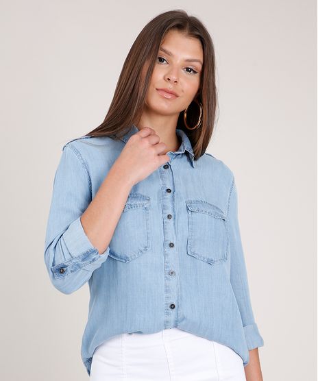 Camisa-Jeans-Feminina-com-Bolsos-e-Martingale-Manga-Longa-Azul-Claro-9820778-Azul_Claro_1