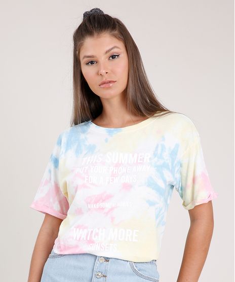 Blusa-Feminina-Ampla--Watch-More-Sunsets--Estampada-Tie-Dye-Manga-Curta-Decote-Redondo-Branca-9785794-Branco_1
