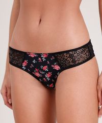 Calcinha-Fio-Dental-em-Renda-com-Recorte-Estampado-Floral-Preta-9668347-Preto_1