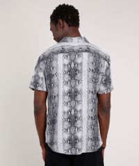 Camisa-Masculina-Tradicional-Estampada-Animal-Print-Cobra-Manga-Curta--Cinza-9854618-Cinza_2