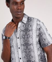 Camisa-Masculina-Tradicional-Estampada-Animal-Print-Cobra-Manga-Curta--Cinza-9854618-Cinza_4