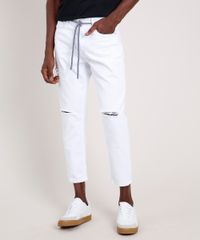Calca-de-Sarja-Masculina-Tapered-com-Rasgos-e-Cordao-Branco-9814881-Branco_1