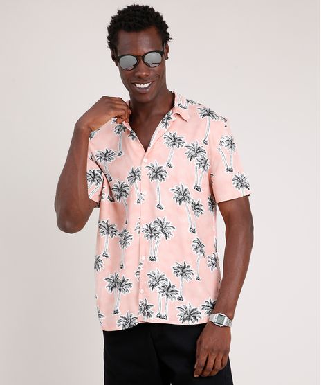 Camisa-Masculina-Tradicional-Estampada-de-Coqueiros-Manga-Curta--Rosa-Claro-9729642-Rosa_Claro_1