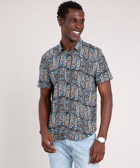 Camisa-Masculina-Tradicional-Estampada-Etnica-Manga-Curta--Preta-9821750-Preto_1
