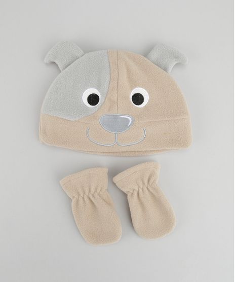 Gorro---Cachorro--em-Plush---Luvas-Bege-8489936-Bege_1