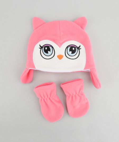 Gorro---Coruja--em-Plush---Luvas-Rosa-8490533-Rosa_1 Gorro---Coruja--em-Plush---Luvas-Rosa-8490533-Rosa_1