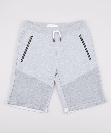 Bermuda-Infantil-em-Moletom-com-Bolso-e-Recorte-Barra-Dobrada-Cinza-Mescla-Claro-9659931-Cinza_Mescla_Claro_1