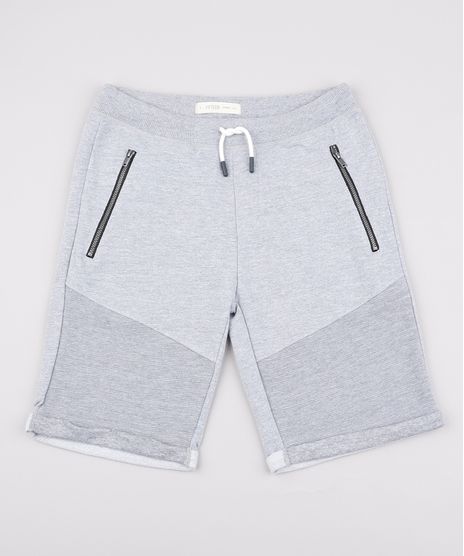 Bermuda-Infantil-em-Moletom-com-Bolso-e-Recorte-Barra-Dobrada-Cinza-Mescla-Claro-9659931-Cinza_Mescla_Claro_1