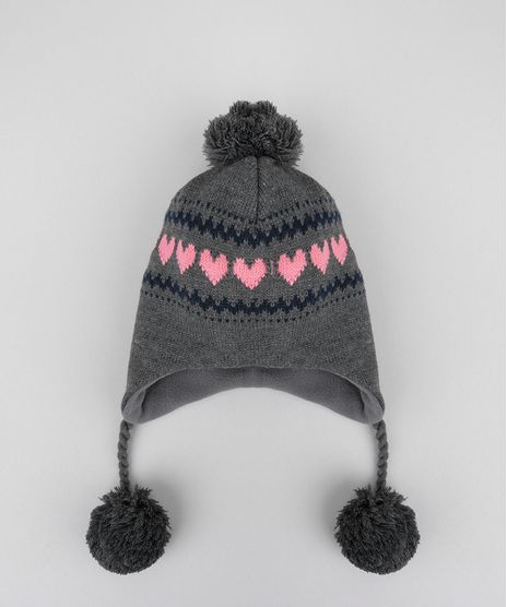 Gorro-em-Trico-Estampado-de-Coracoes-Cinza-Mescla-Escuro-8490844-Cinza_Mescla_Escuro_1