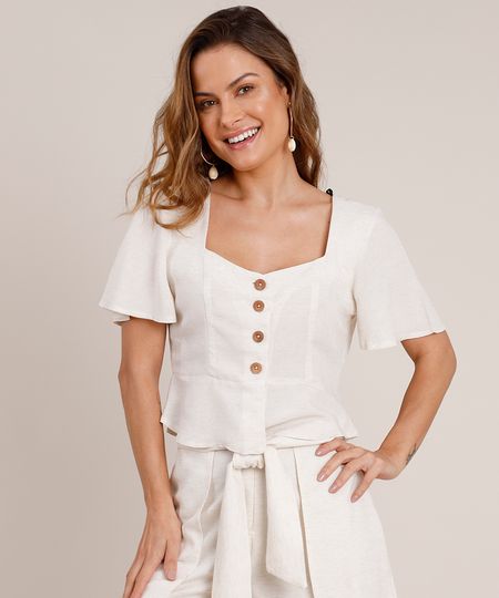Blusa-Feminina-Cropped-com-Linho-e-Botoes-Manga-Curta-Decote-Princesa-Bege-Claro-9844658-Bege_Claro_1