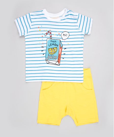 Conjunto-Infantil-Lemon-Juice-de-Camiseta-Listrada-Manga-Curta-Branca---Bermuda-Amarela-9671648-Amarelo_1