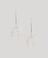 Brinco-Feminino-Folheado-com-Pingente-de-Folhagem-Costela-de-Adao-Dourado-9775044-Dourado_1