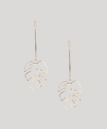 Brinco-Feminino-Folheado-com-Pingente-de-Folhagem-Costela-de-Adao-Dourado-9775044-Dourado_1