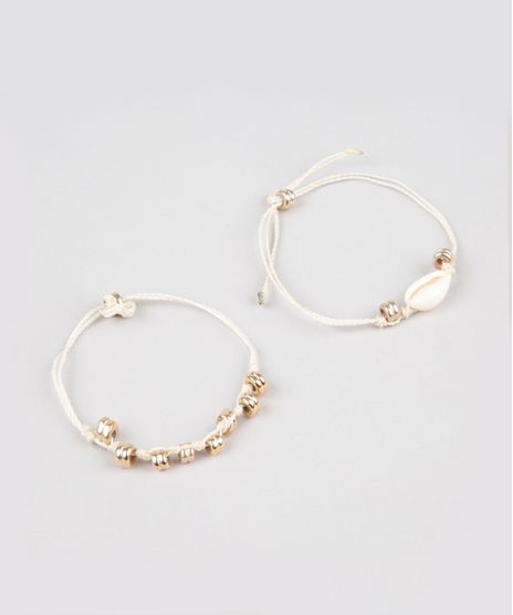 Kit-de-2-Pulseiras-Femininas-em-Cordao-com-Buzios-e-Pingente-Bege-9657496-Bege_1