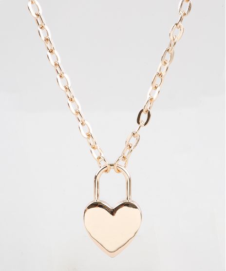 Colar-Feminino-com-Pingente-de-Coracao-Cadeado-Dourado-9649998-Dourado_1