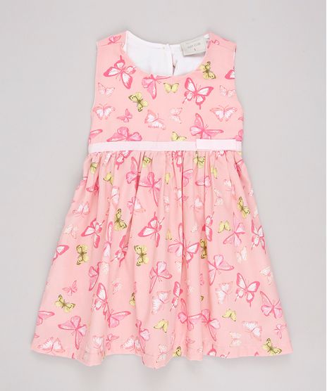 Vestido-Infantil-Estampado-de-Borboletas-com-Laco-Sem-Manga-Rosa-9740379-Rosa_1