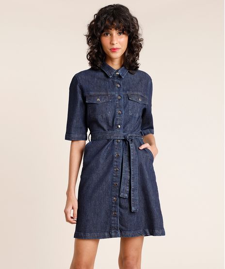 Vestido-Jeans-Feminino-Mindset-Curto-com-Faixa-para-Amarrar-Manga-Curta-Azul-Escuro-9891625-Azul_Escuro_1