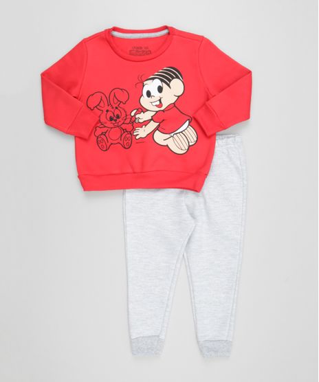 Conjunto-de-Blusao-Vermelho---Calca-em-Moletom-Turma-da-Monica-Cinza-Mescla-8567884-Cinza_Mescla_1