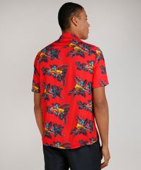 Camisa-Masculina-Tradicional-Estampada-de-Folhagens-com-Passaro-Manga-Curta-Vermelho-9729727-Vermelho_2