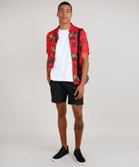 Camisa-Masculina-Tradicional-Estampada-de-Folhagens-com-Passaro-Manga-Curta-Vermelho-9729727-Vermelho_3