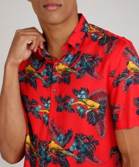 Camisa-Masculina-Tradicional-Estampada-de-Folhagens-com-Passaro-Manga-Curta-Vermelho-9729727-Vermelho_4