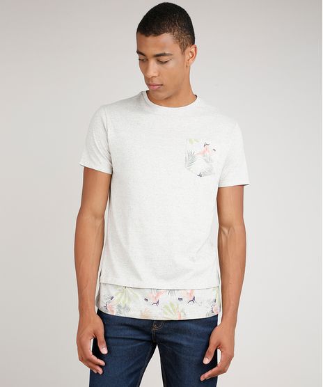 Camiseta-Masculina-Longa-com-Bolso-e-Recorte-Manga-Curta-Gola-Careca-Kaki-Claro-9780474-Kaki_Claro_1