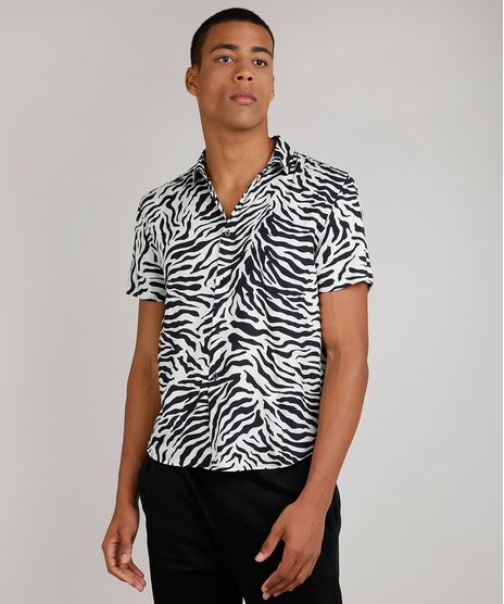 Camisa-Masculina-Tradicional-Estampada-Animal-Print-Zebra-Manga-Curta--Preto-9854619-Preto_1
