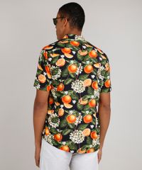 Camisa-Masculina-Tradicional-Estampada-de-Laranja-Manga-Curta-Preta-9729730-Preto_2