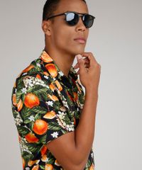 Camisa-Masculina-Tradicional-Estampada-de-Laranja-Manga-Curta-Preta-9729730-Preto_4