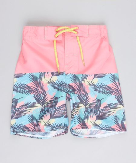 Bermuda-Surf-Infantil-com-Estampa-de-Folhagem-Coral-9757034-Coral_1