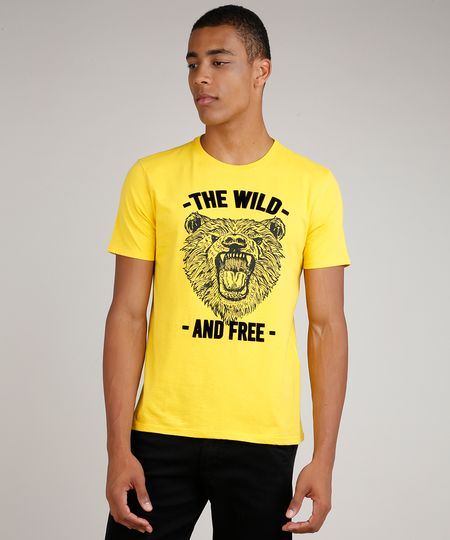 Camiseta-Masculina-Urso--The-Wild--Manga-Curta-Gola-Careca-Amarelo-9844426-Amarelo_1