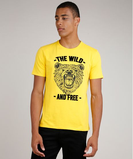 Camiseta-Masculina-Urso--The-Wild--Manga-Curta-Gola-Careca-Amarelo-9844426-Amarelo_1