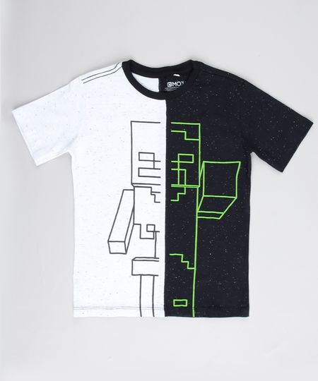 Camiseta-Infantil-Esqueleto-e-Zumbi-Minecraft-com-Recorte-Manga-Curta-Preta-9732792-Preto_1