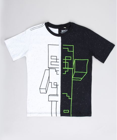 Camiseta-Infantil-Esqueleto-e-Zumbi-Minecraft-com-Recorte-Manga-Curta-Preta-9732792-Preto_1