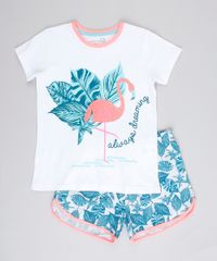 Pijama-Infantil-Flamingo-com-Glitter-Manga-Curta-Branco-9762479-Branco_1