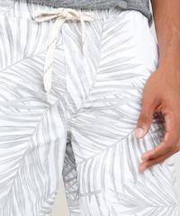 Bermuda-de-Sarja-Masculina-Relaxed-Estampada-de-Folhagens-com-Bolso-e-Cordao-Branco-9768032-Branco_2
