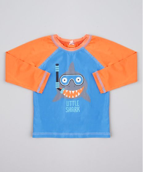 Camiseta-de-Praia-Infantil-Raglan-Tubarao--Little-Shark--Manga-Longa-Laranja-9667355-Laranja_1