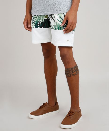 Bermuda-de-Sarja-Masculina-com-Recorte-Estampado-de-Folhagens-Chumbo-9759602-Chumbo_1