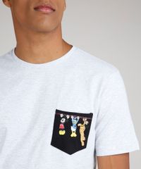 Camiseta-Masculina-Turma-do-Mickey-com-Bolso-Manga-Curta-Gola-Careca-Cinza-Mescla-Claro-9754411-Cinza_Mescla_Claro_4