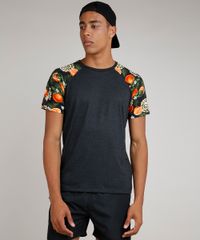 Camiseta-Masculina-Raglan-com-Estampa-de-Folhagem-Manga-Curta-Gola-Careca-Cinza-Mescla-9826267-Cinza_Mescla_1