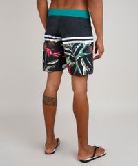 Bermuda-Surf-Masculina-Estampada-de-Folhagens-com-Listras-Preto-9743859-Preto_4