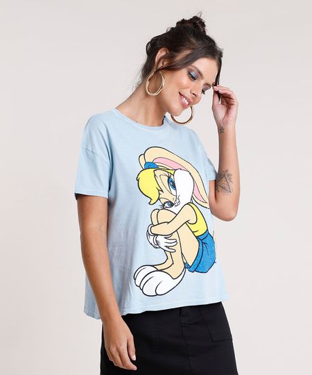 Blusa-Feminina-Lola-Bunny-Looney-Tunes-Ampla-Manga-Curta-Decote-Redondo-Azul-Claro-9801376-Azul_Claro_1