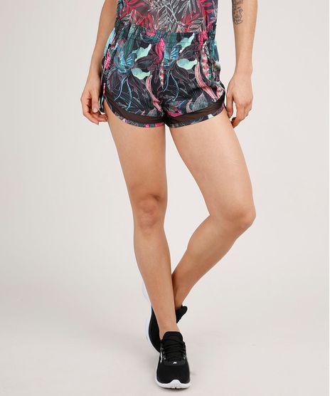 Short-Feminino-Esportivo-Ace-Running-Estampado-de-Folhagem-com-Recorte-em-Tela-Verde-9803551-Verde_1
