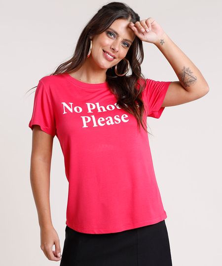 Blusa-Feminina--No-Photos-Please--Manga-Curta-Decote-Redondo-Rosa-Escuro-9801379-Rosa_Escuro_1