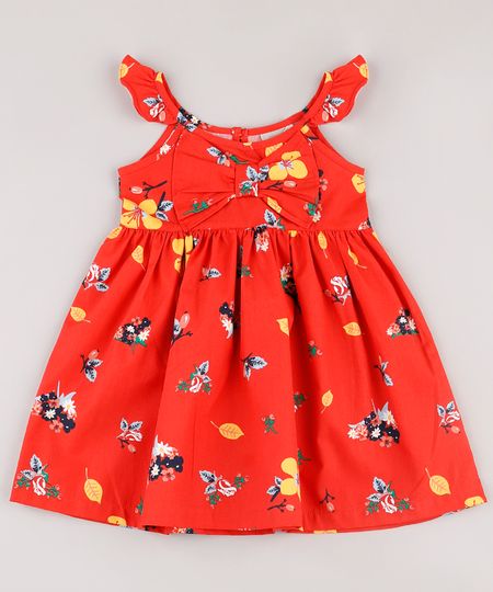 Vestido-Infantil-Estampado-Floral-com-Laco-e-Babado-Sem-Manga-Vermelho-9740371-Vermelho_1
