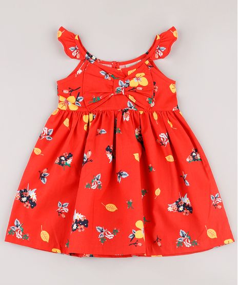Vestido-Infantil-Estampado-Floral-com-Laco-e-Babado-Sem-Manga-Vermelho-9740371-Vermelho_1
